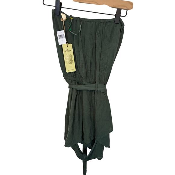 NWT Elan International Olive Strapless Drawstring Romper Cover-Up S Minimalist - Picture 1 of 4